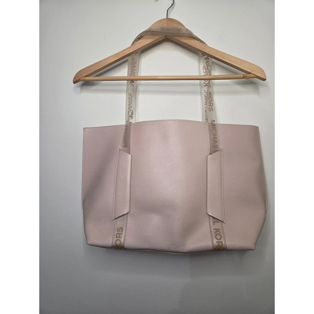 Michael Kors Blush Pink Vegan Leather Tote Bag with Clear Logo Straps